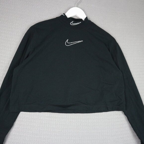 Nike Embellished Rhinestone Mock Neck Cropped Longsleeve Womens Medium - Picture 4 of 8